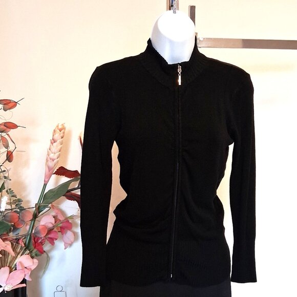 NWT Black Knit Zip-Up Open Front Cardigan Lightweight Ladies Sweater - Picture 7 of 8